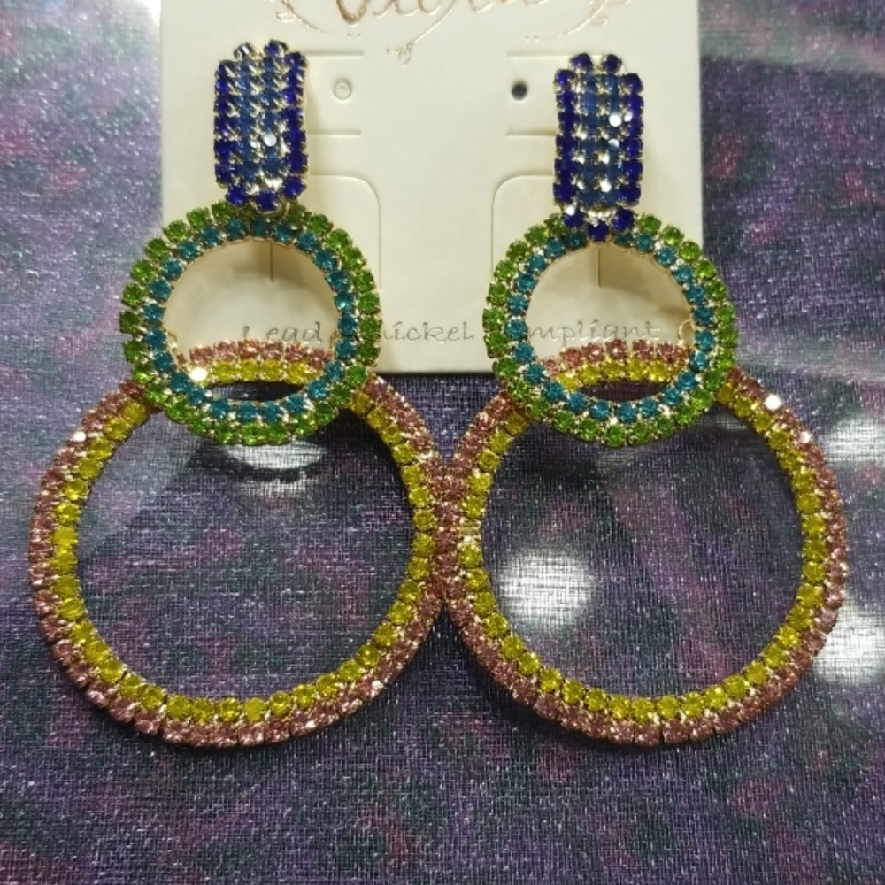 Custom Multi Color Rhinestone Earrings - Picture 4 of 5